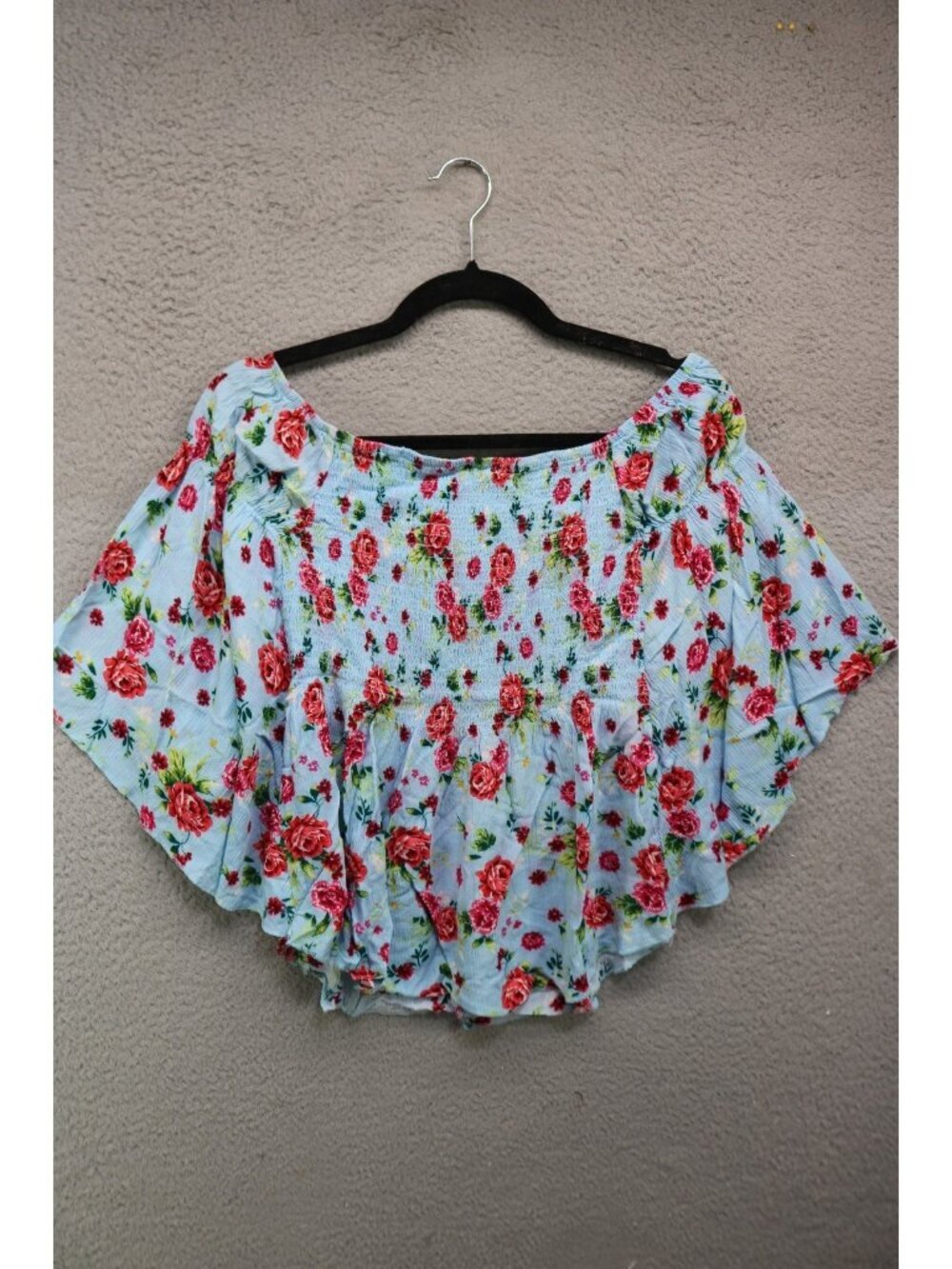Vintage Kimono Sleeve Smocked Crop Top-Floral-Medium-Cottagecore-Romantic